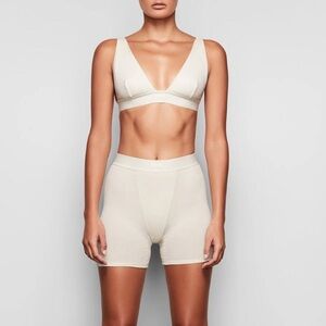 Skims Cotton Ribbed Boxer Shorts Loungewear Bone L